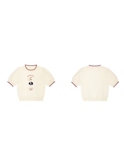 Puppy Embroidery Pullover Knit Short Sleeve