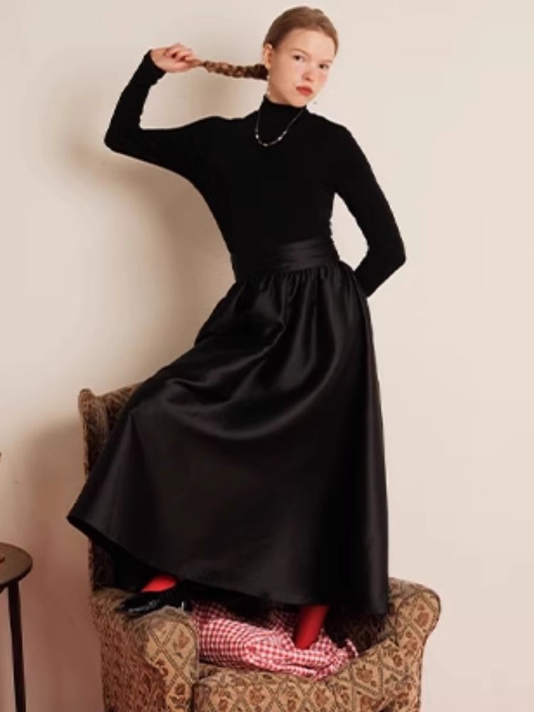 Knit Patchwork Satin Cocktail Black Maxi Dress