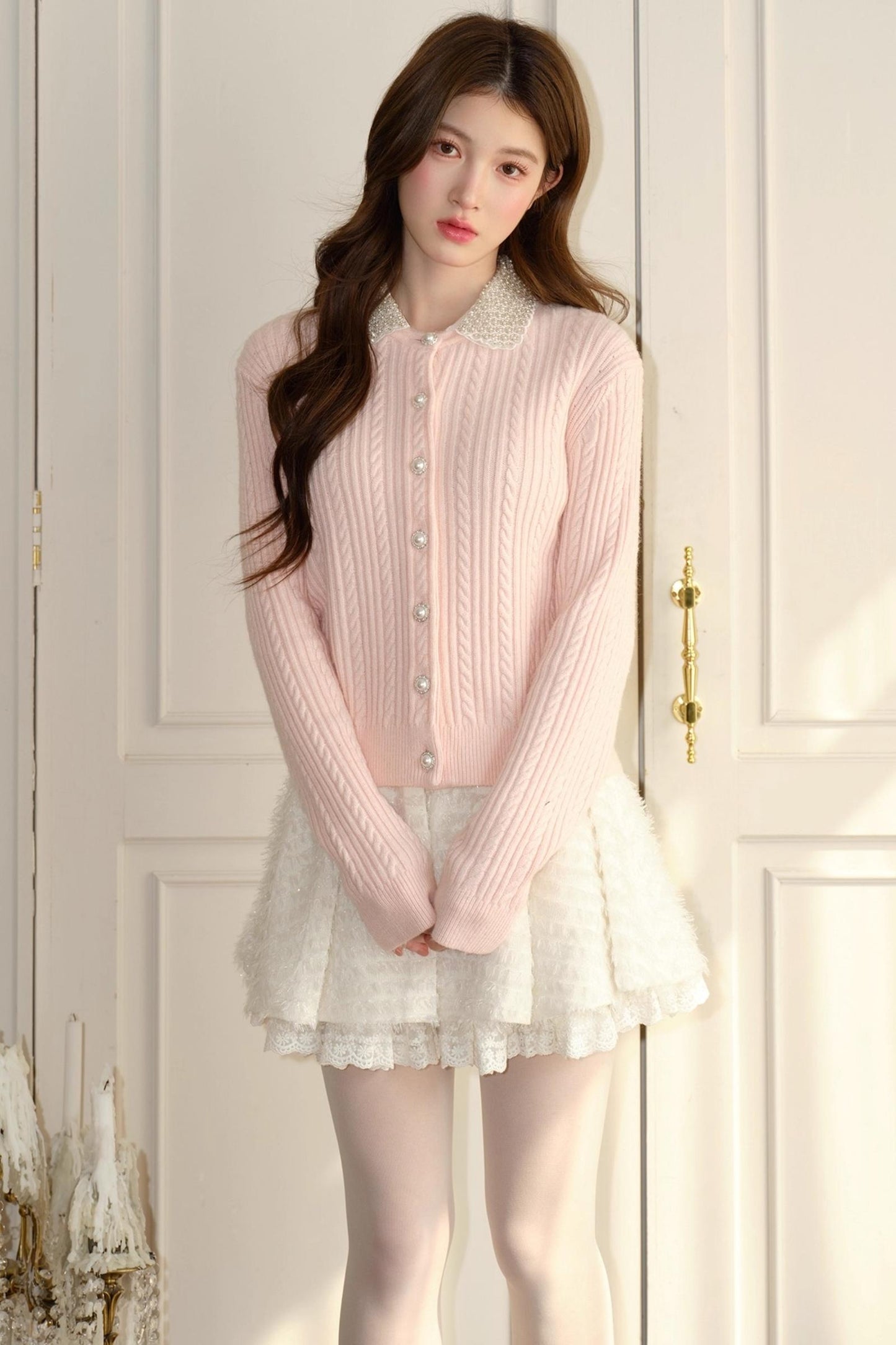 Pink Vintage Rhinestone Cardigan