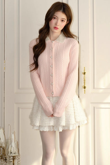 Pink Vintage Rhinestone Cardigan