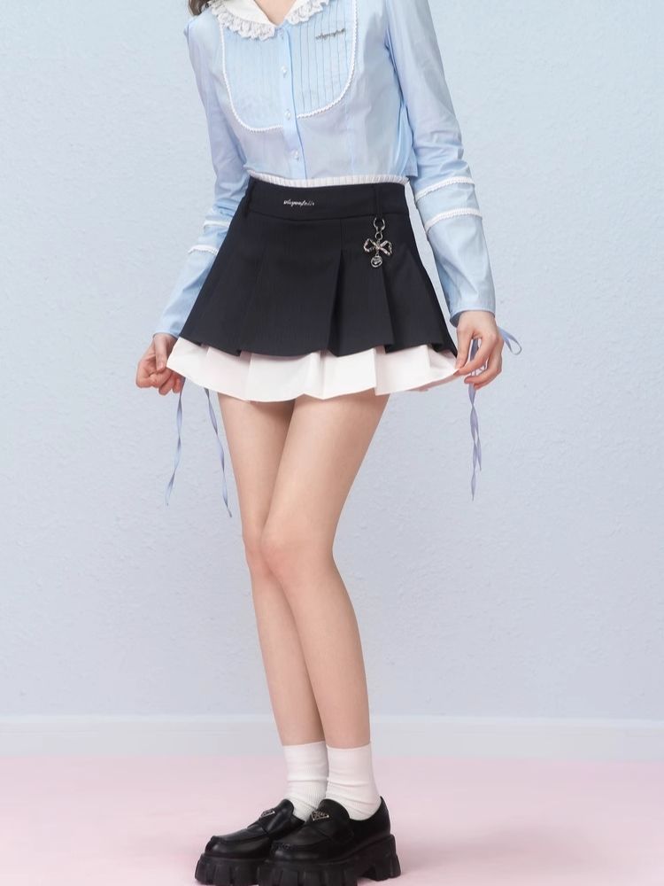 Irregular woven pleated skirt