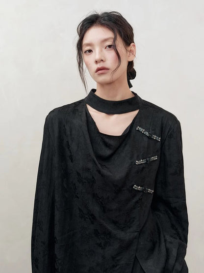 Lazy Loose Draped Jacquard Shirt