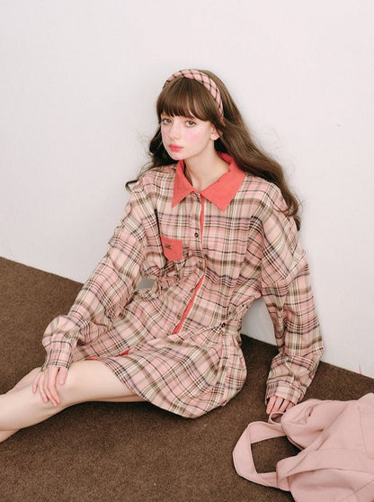 Plaid coat and skirt sets