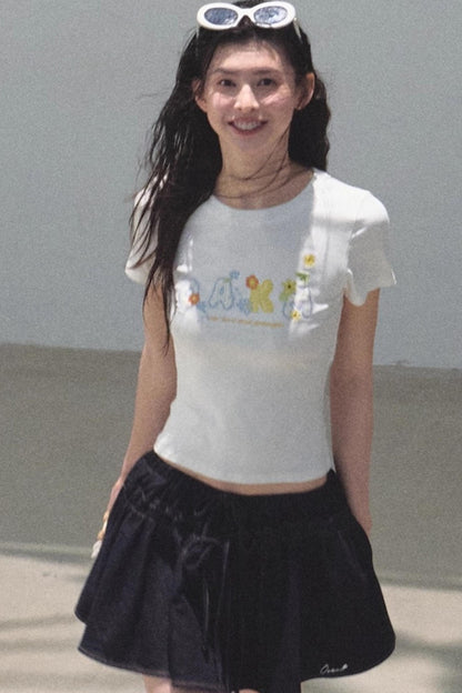 Embroidered Lyocell Puffy A-Line Skirt