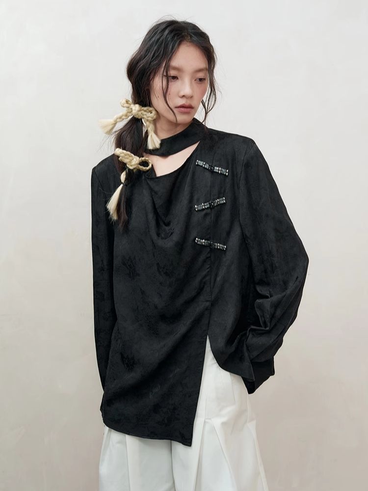 Lazy Loose Draped Jacquard Shirt