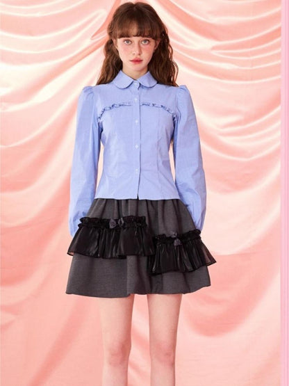 Half Skirt Bowknot Bubble Sleeve Set