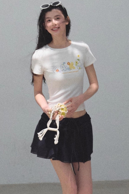 Embroidered Lyocell Puffy A-Line Skirt