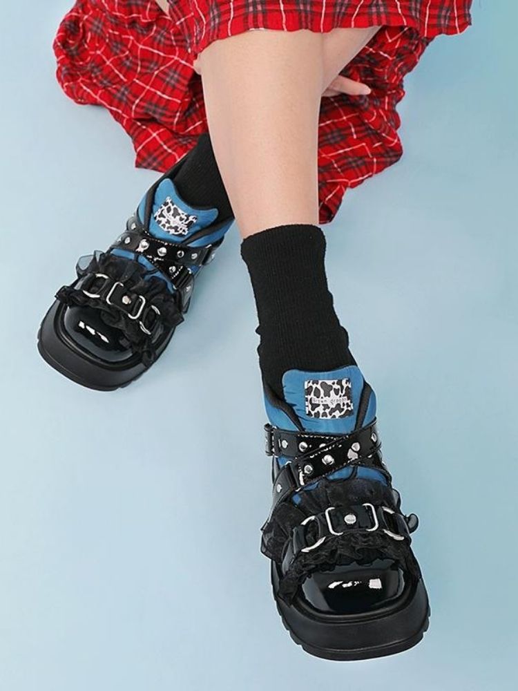 Ruffle Buckle Velcro Platform Shoes