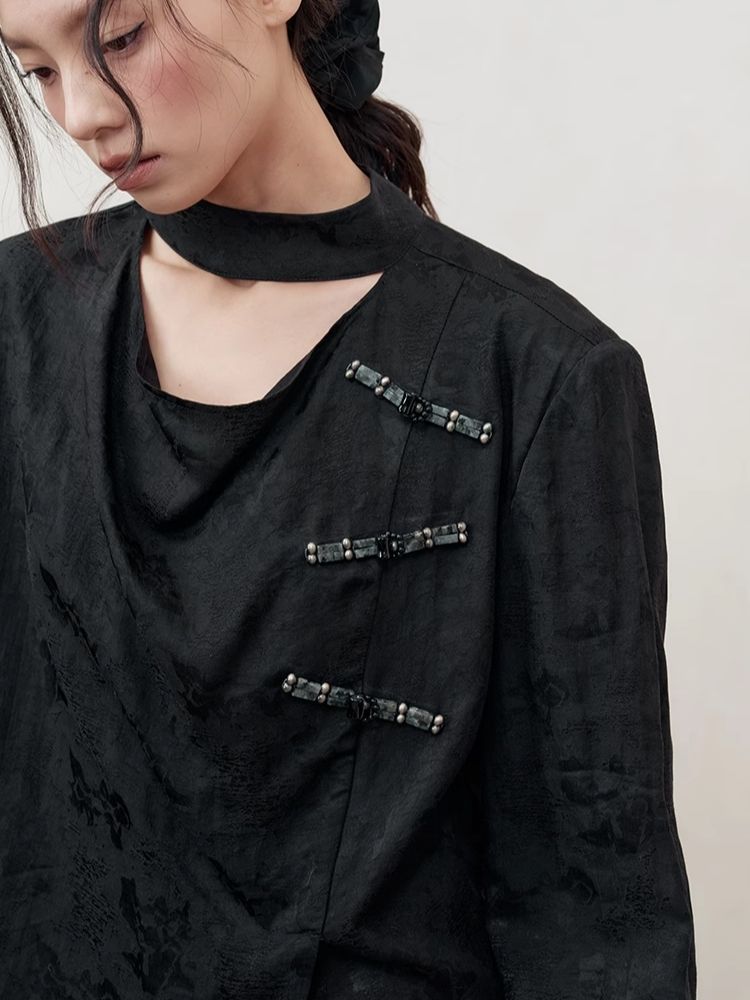 Lazy Loose Draped Jacquard Shirt