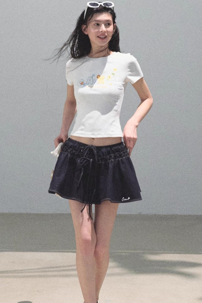 Embroidered Lyocell Puffy A-Line Skirt