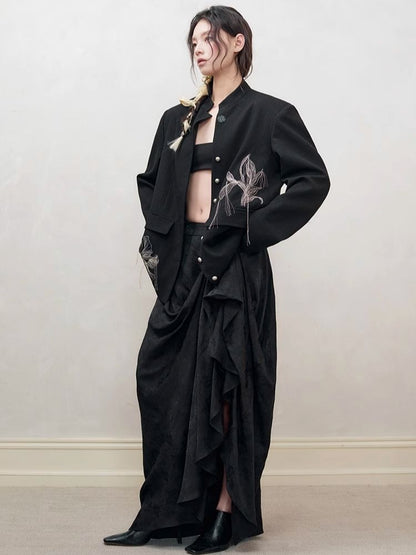 Fine Silk Thread Embroidery Black Suit Jacket