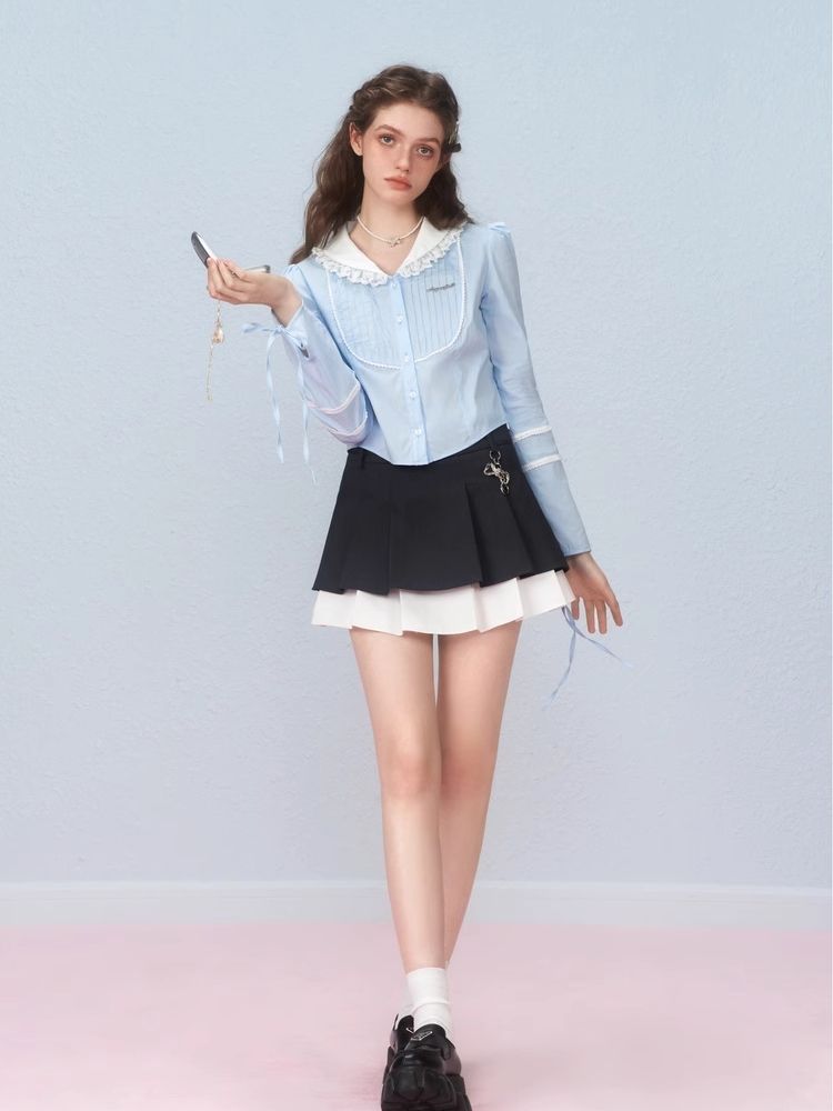 Irregular woven pleated skirt