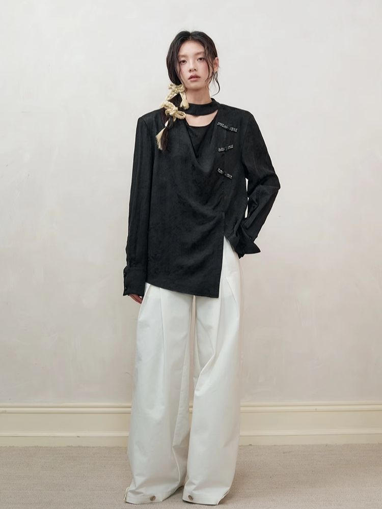 Lazy Loose Draped Jacquard Shirt