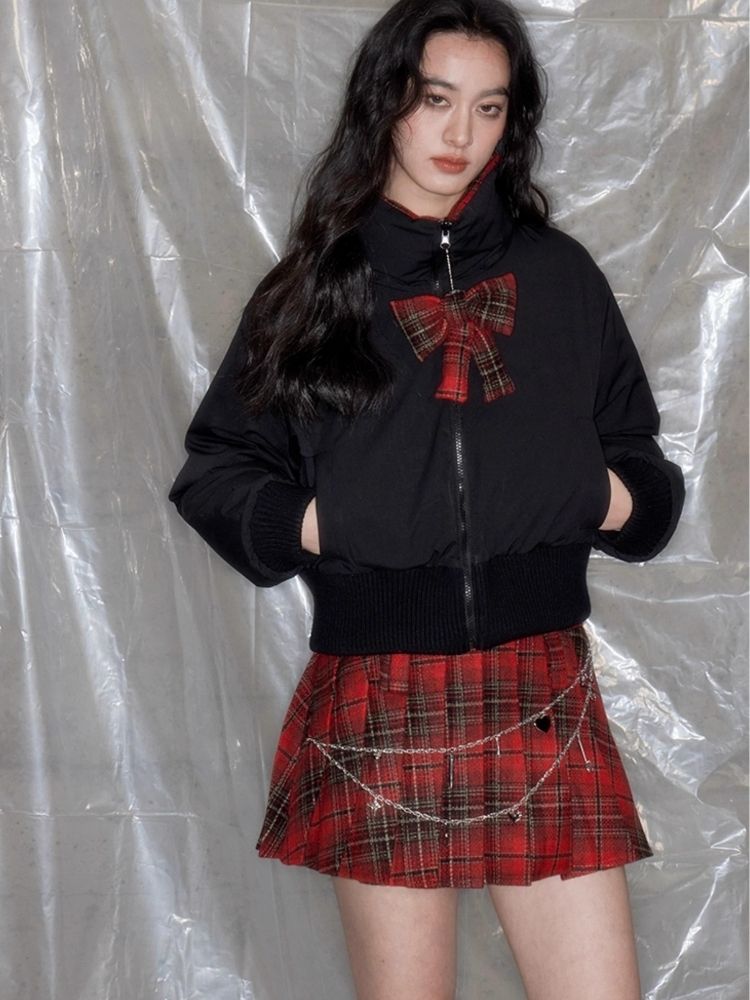 Metal Chain Red Plaid Halter Skirt