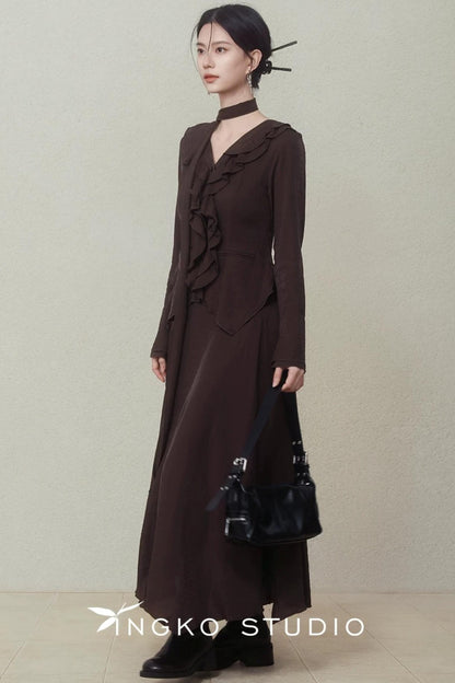 Asymmetrical Chestnut Ribbon Top Set-Up