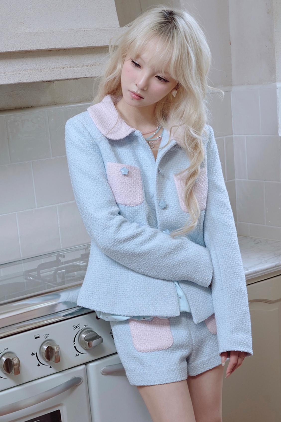 Star Button Tweed Jacket Set-Up