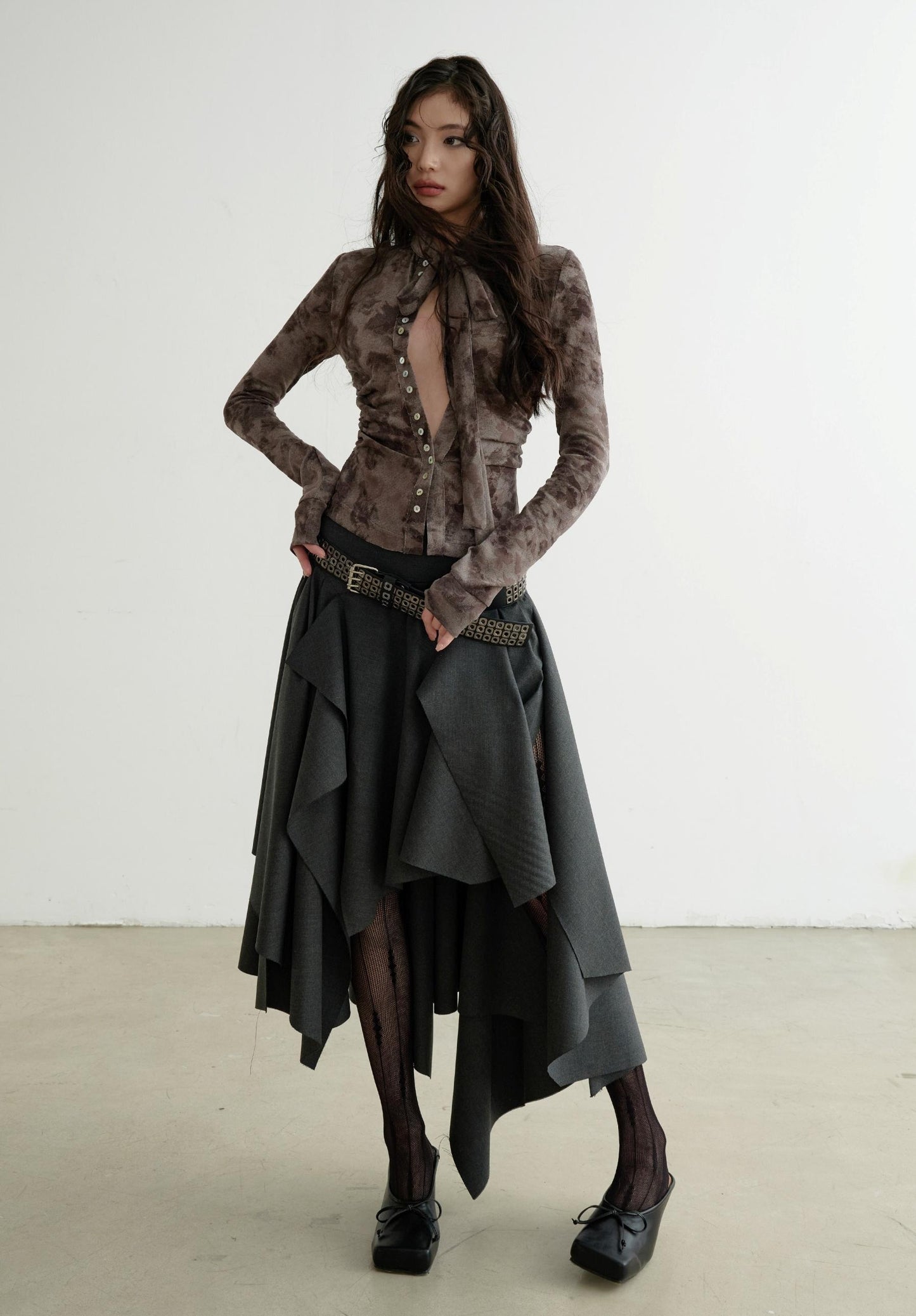 Punk Gray Split Asymmetric Skirt