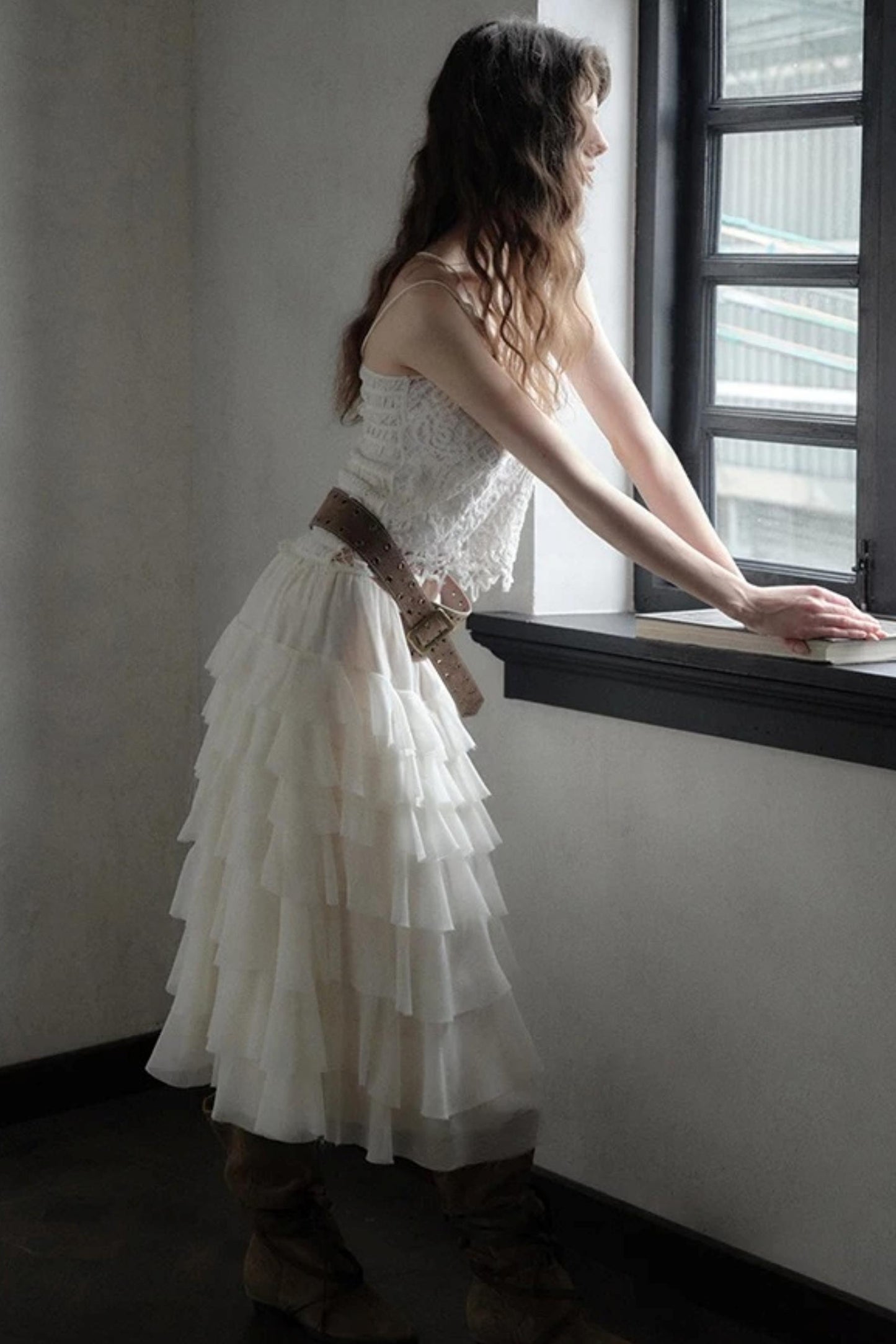Embellished Lace Vest and Ruffle Skirt Set-Up