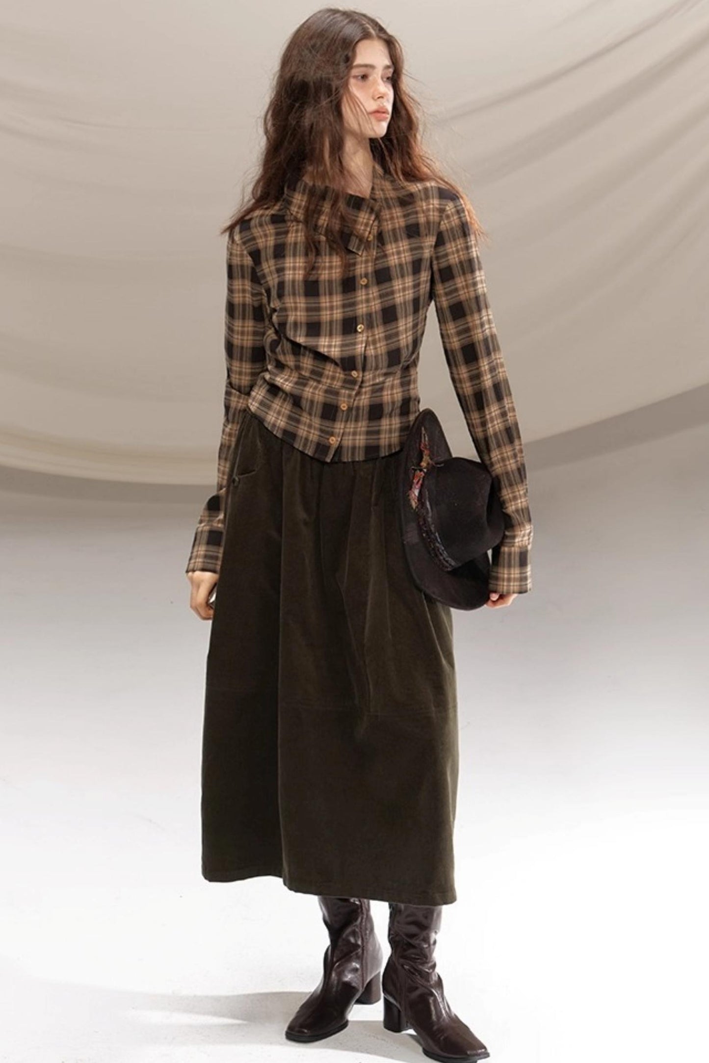 Retro Olive Pleated Skirt