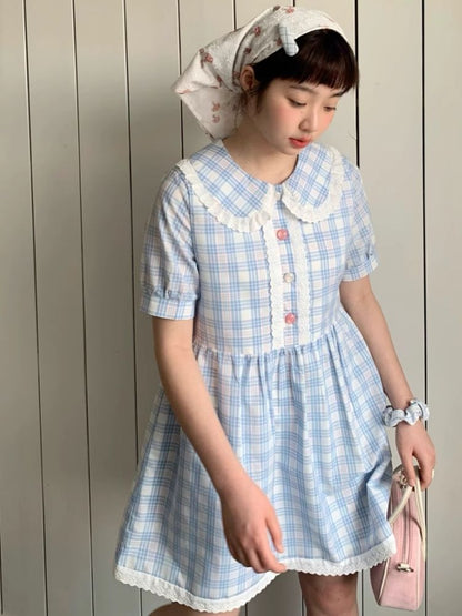 Check Two Color Shell Button Dress