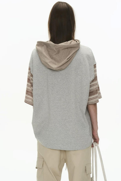Hooded Striped Badge T-Shirt