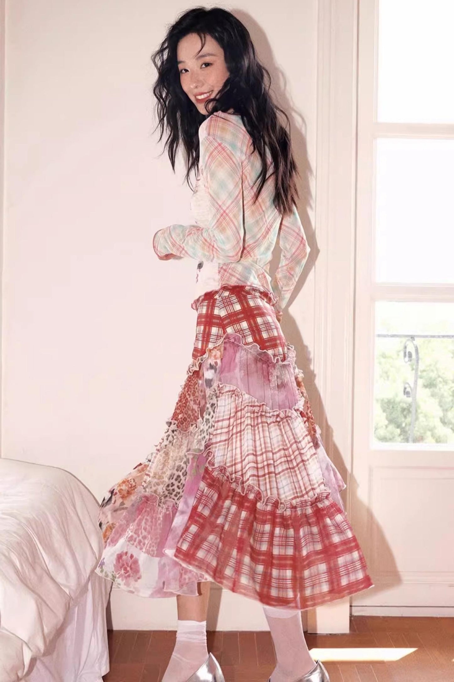 Cake Plaid Print Skirt