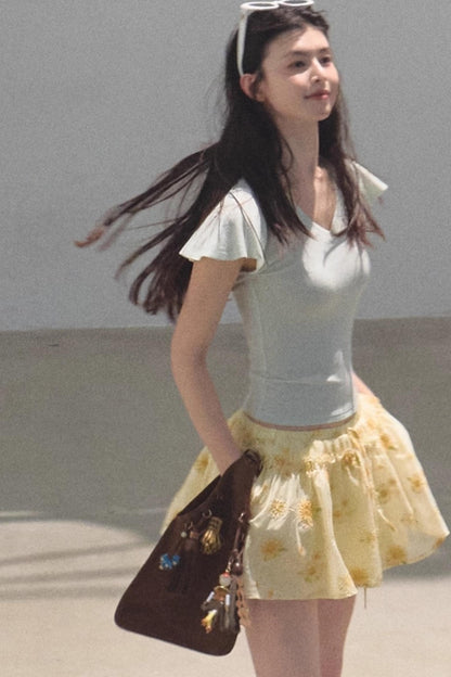 Embroidered Lyocell Puffy A-Line Skirt