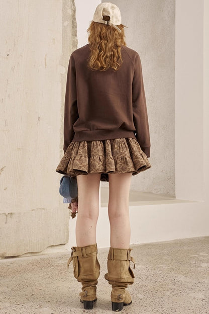 Blindfolded Puppy Print Crew Neck Pullover