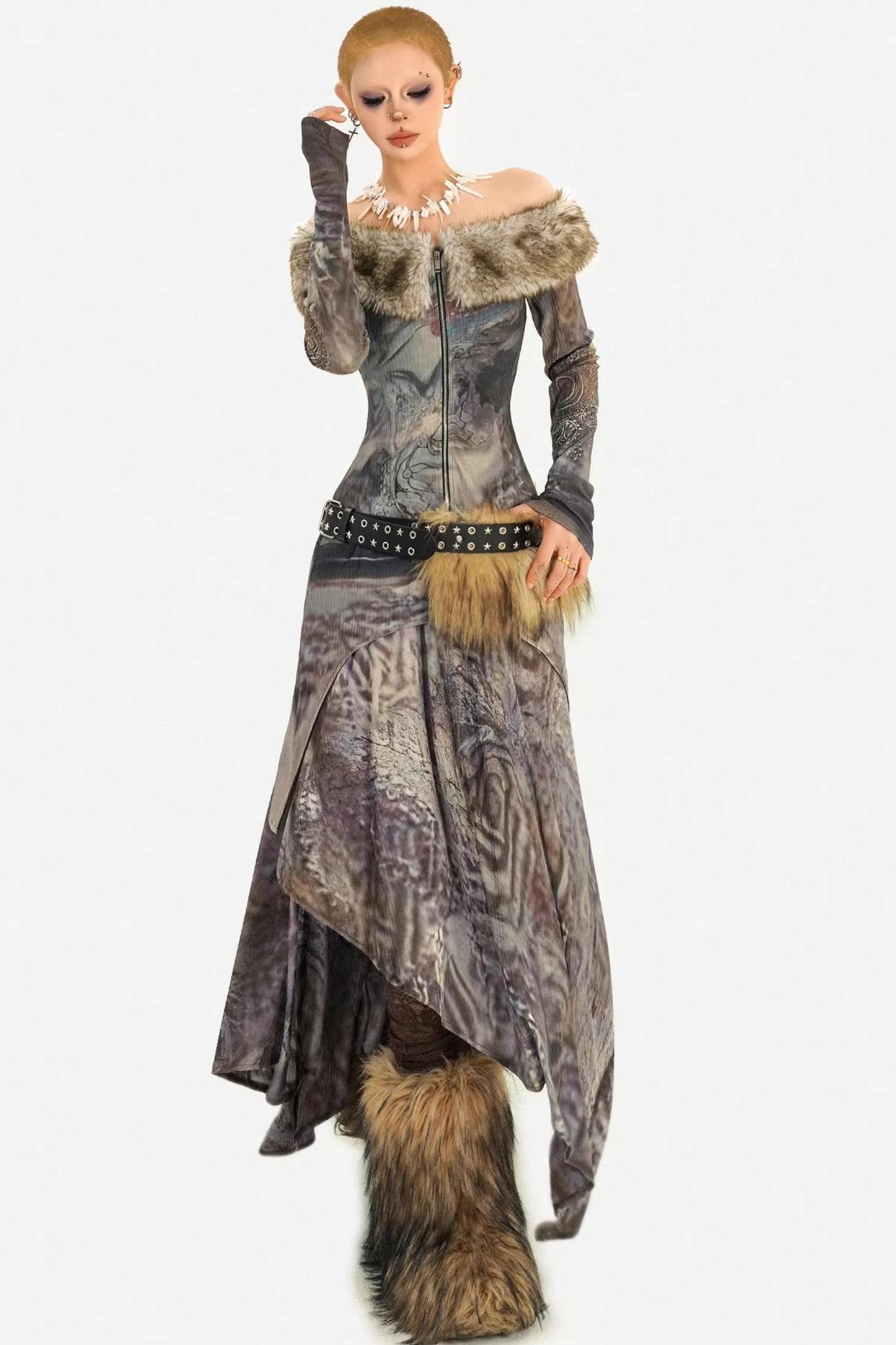 Retro Fur Collar Two-Piece Suit Set