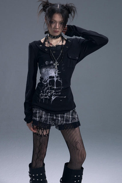 Dark Lace Halterneck Fake Two-Piece Top