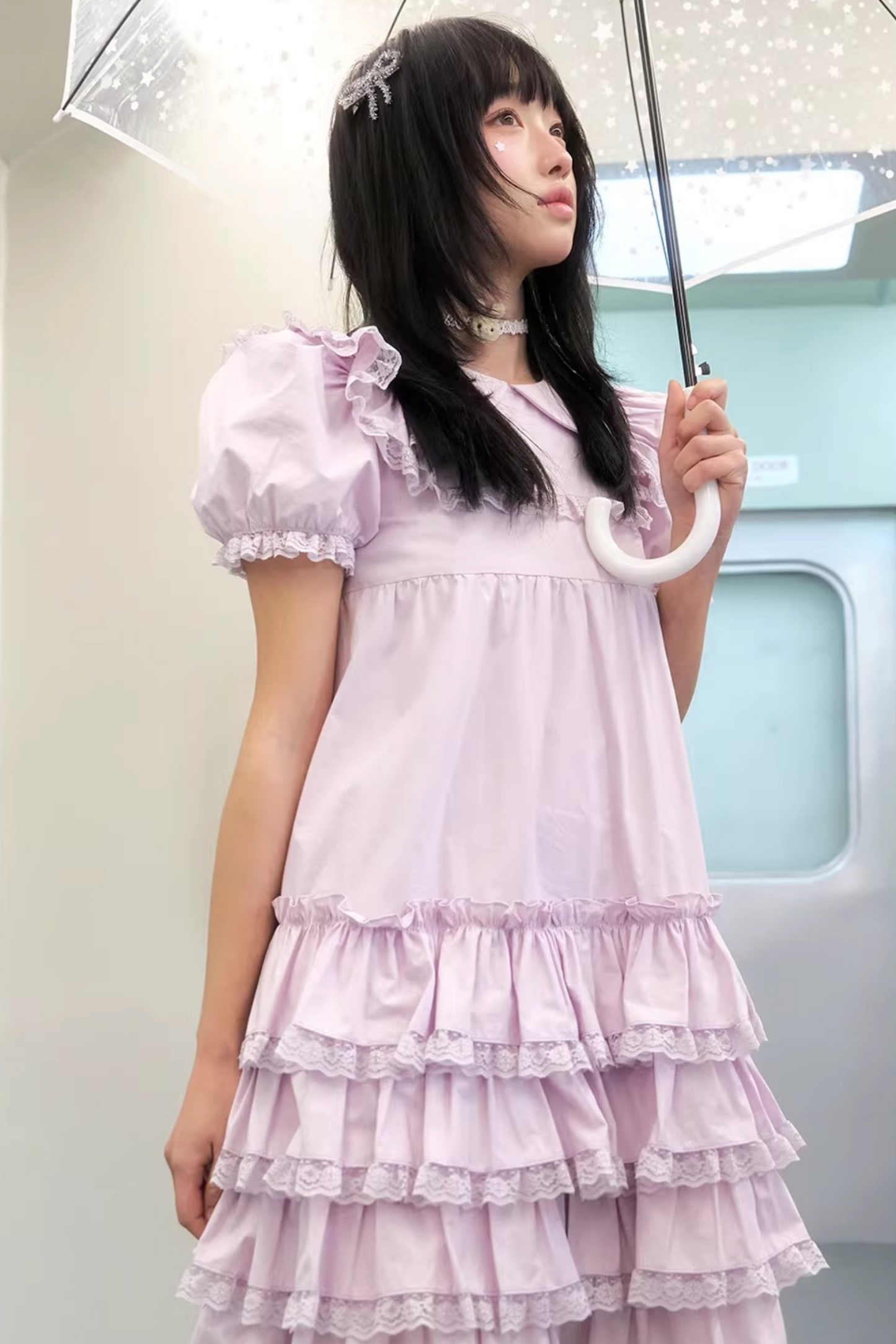 Light Purple Lace Tiered Dress