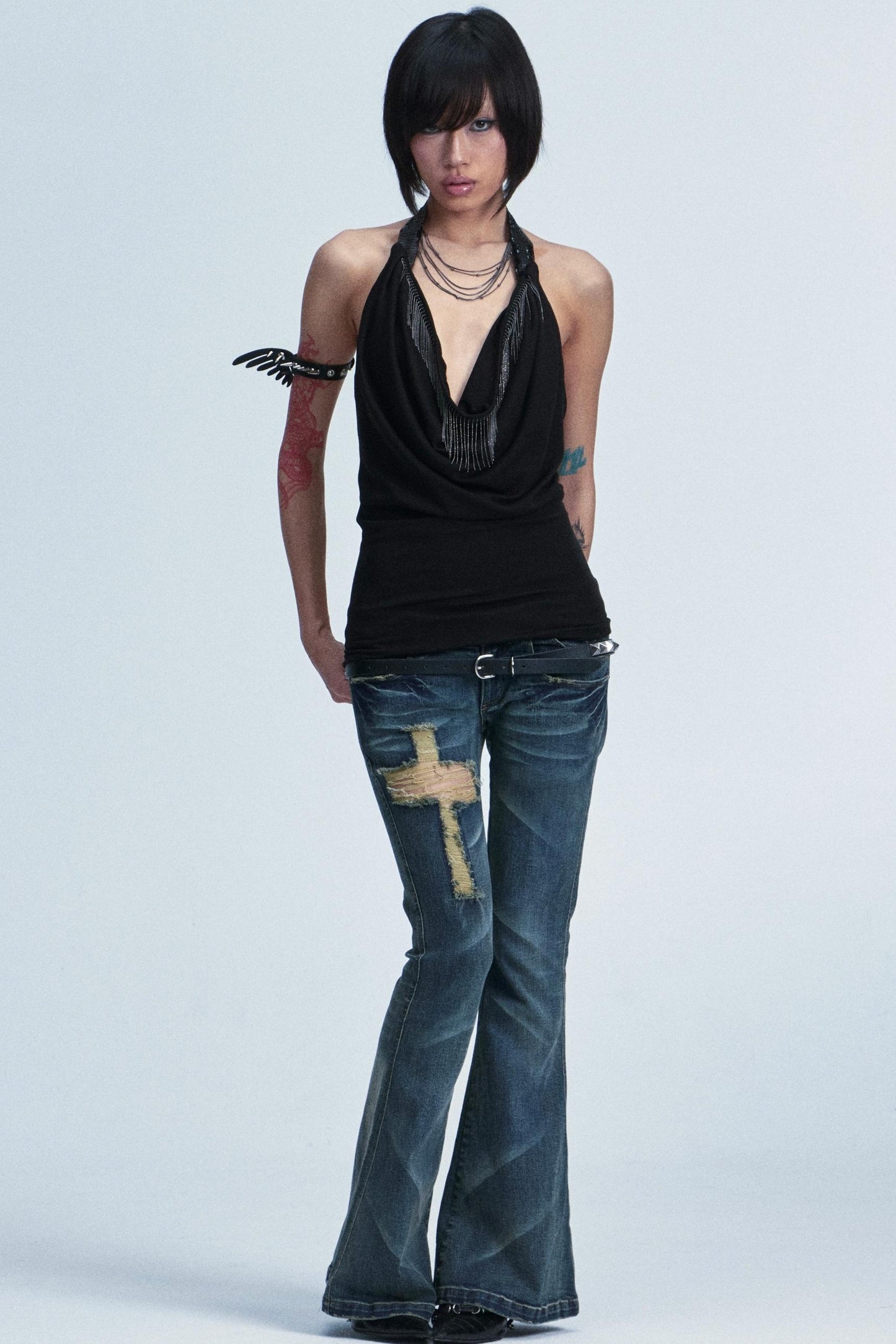 Distressed Flared Denim Pants