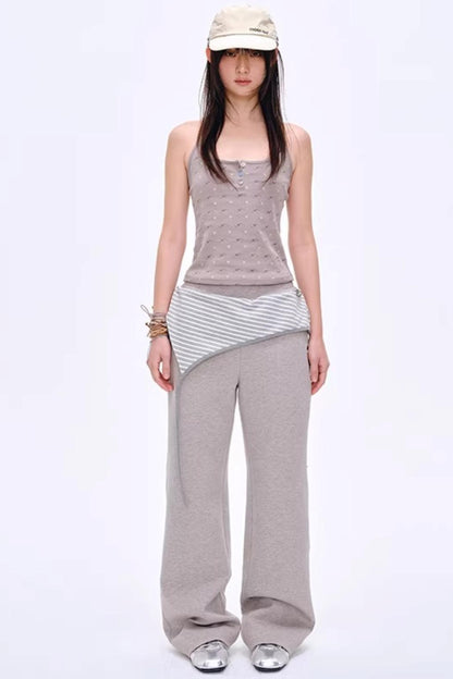 Color-Blocked Striped Cotton Pants