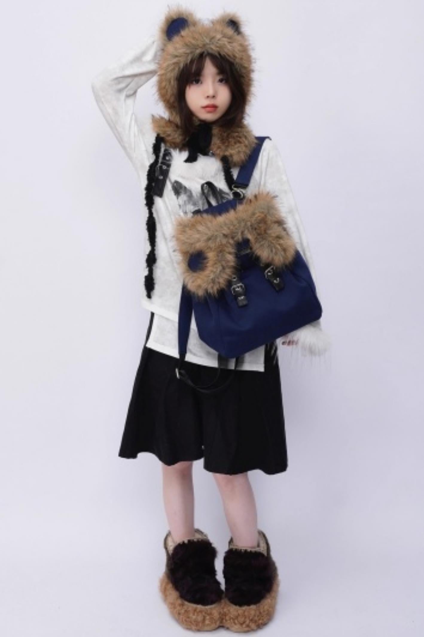 Furry Bear Crossbody Backpack