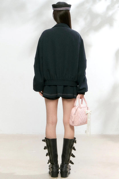 Shirred Zip Contrast Culottes Two-Piece Set-Up