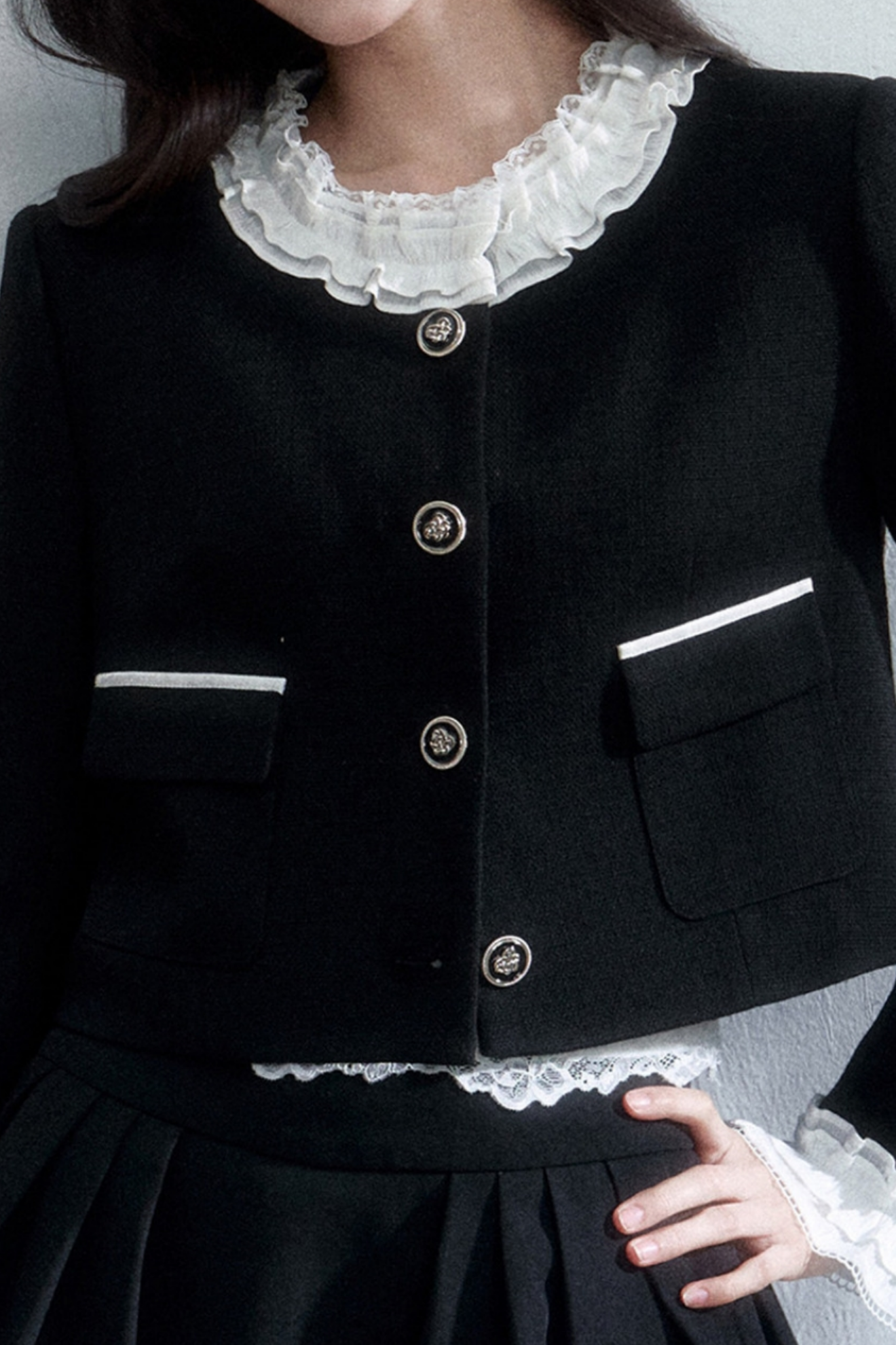Ink-Colored Rose Lace Jacket Set-Up