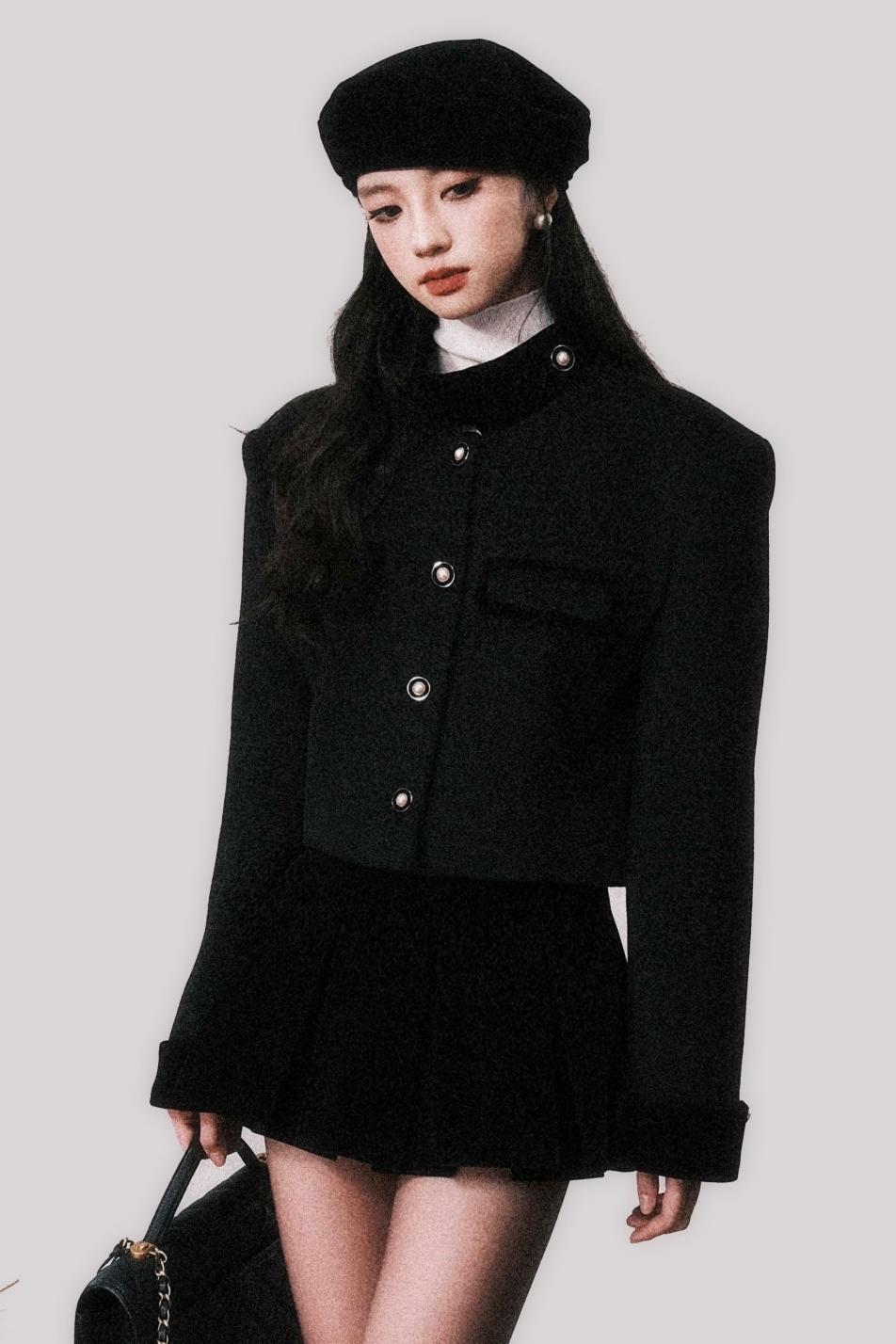 Black Velvet Panelled Wool Top