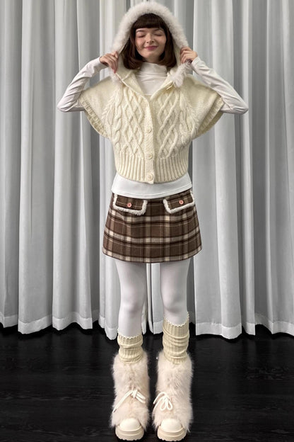 Off-White Fur Collar Knit Sweater Jacket