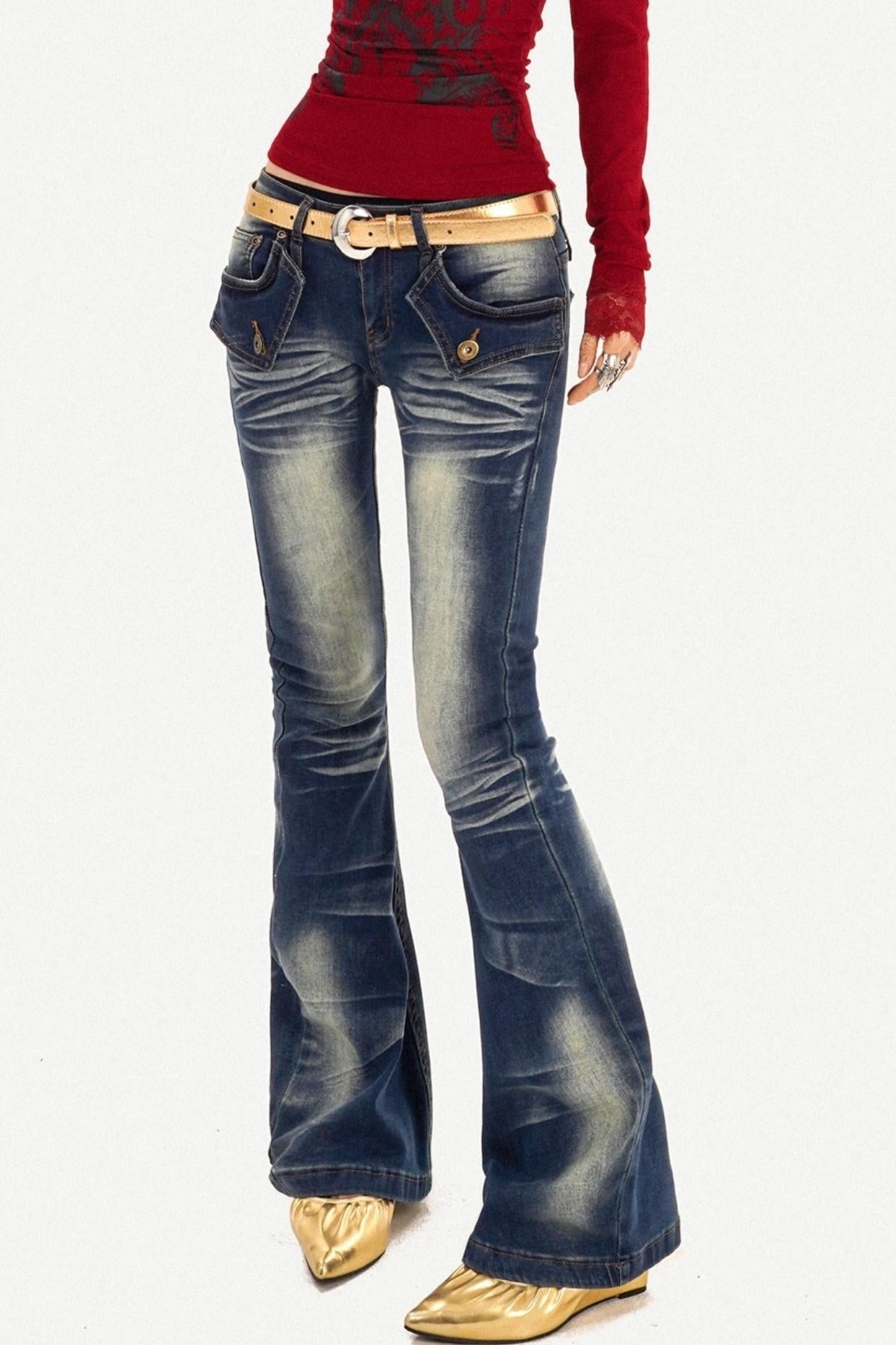 Retro Blue Flared Denim Pants