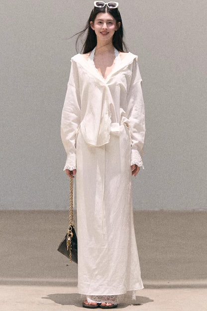 Lyocell Embroidered Lace Shirt Set-Up