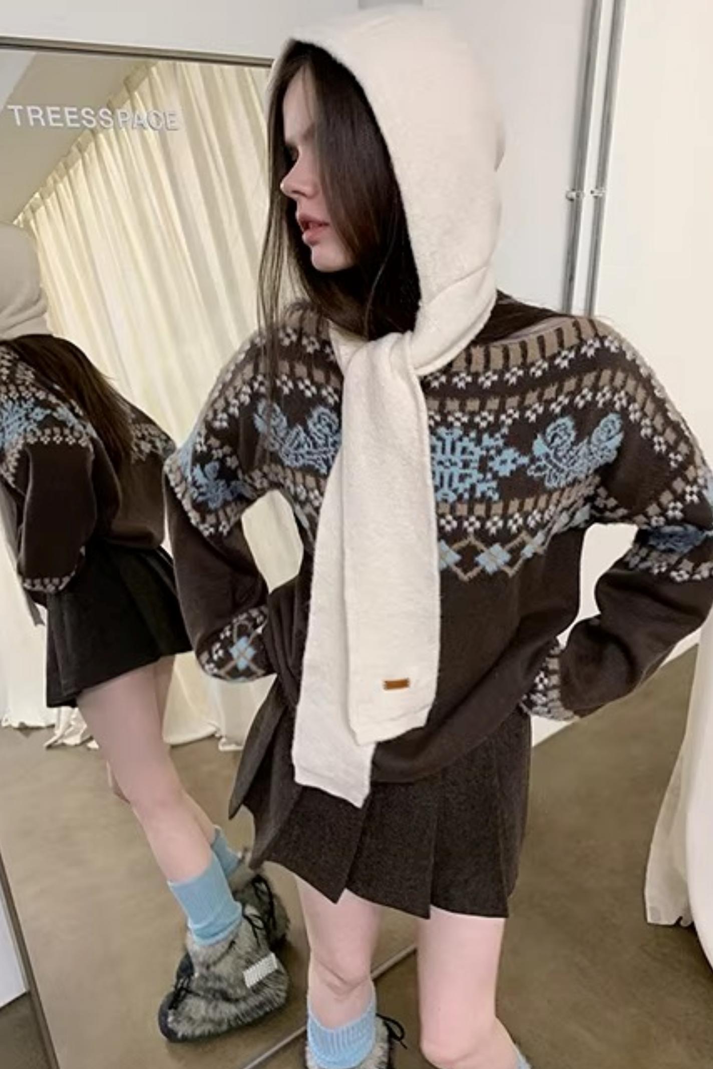 Brauner Fair-Isle-Wollpullover