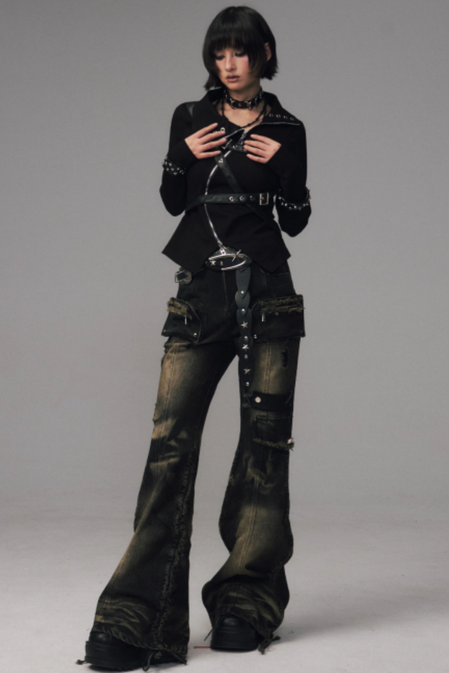 Retro Washed Flared Denim Pants