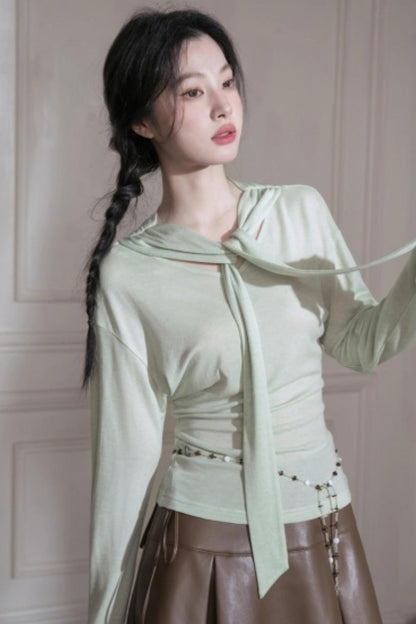 Lyocell Wool Shawl Knitwear Top