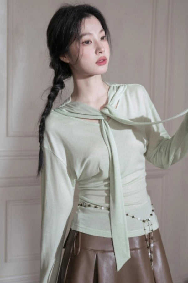 Lyocell Wool Shawl Knitwear Top