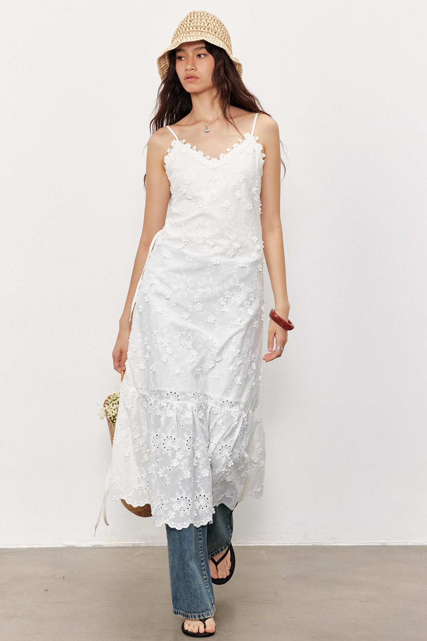French Floral Lace Waist Slip Dress