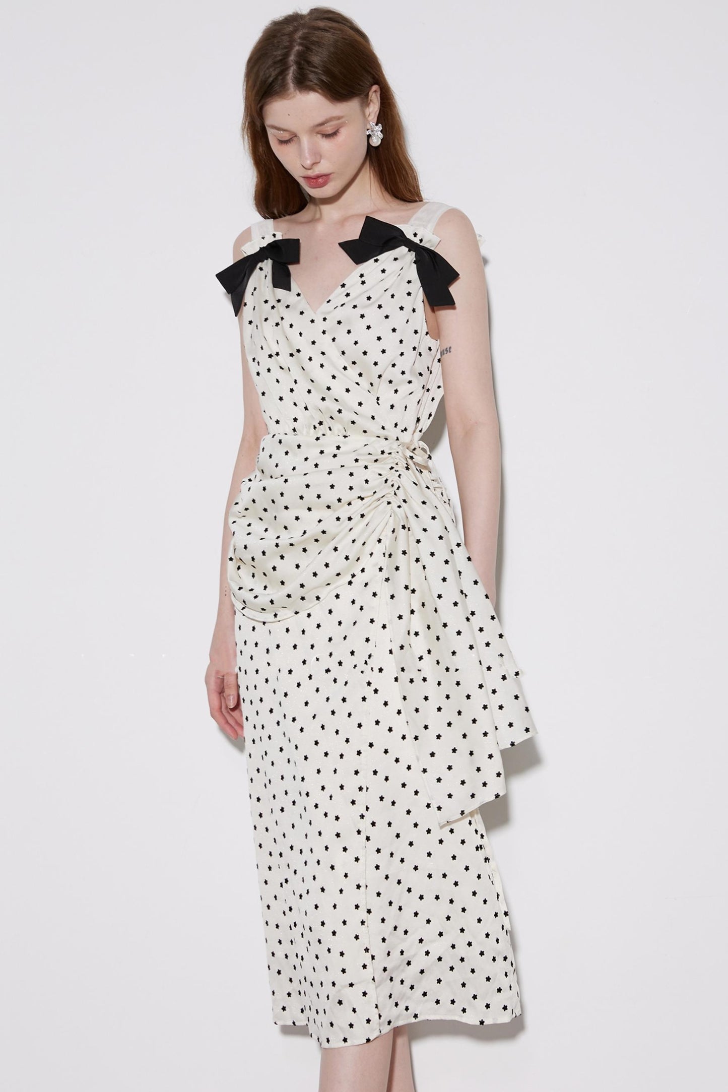 Floral V-Neck Polka Dot Dress