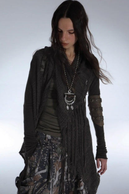 Bohemian Wool Fringed Cardigan