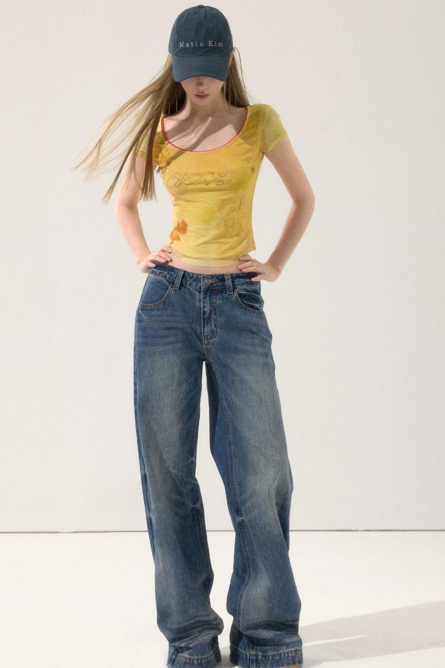 Retro Color-Block Embroidered Jeans