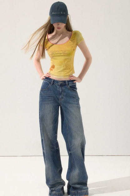 Retro Color-Block Embroidered Jeans