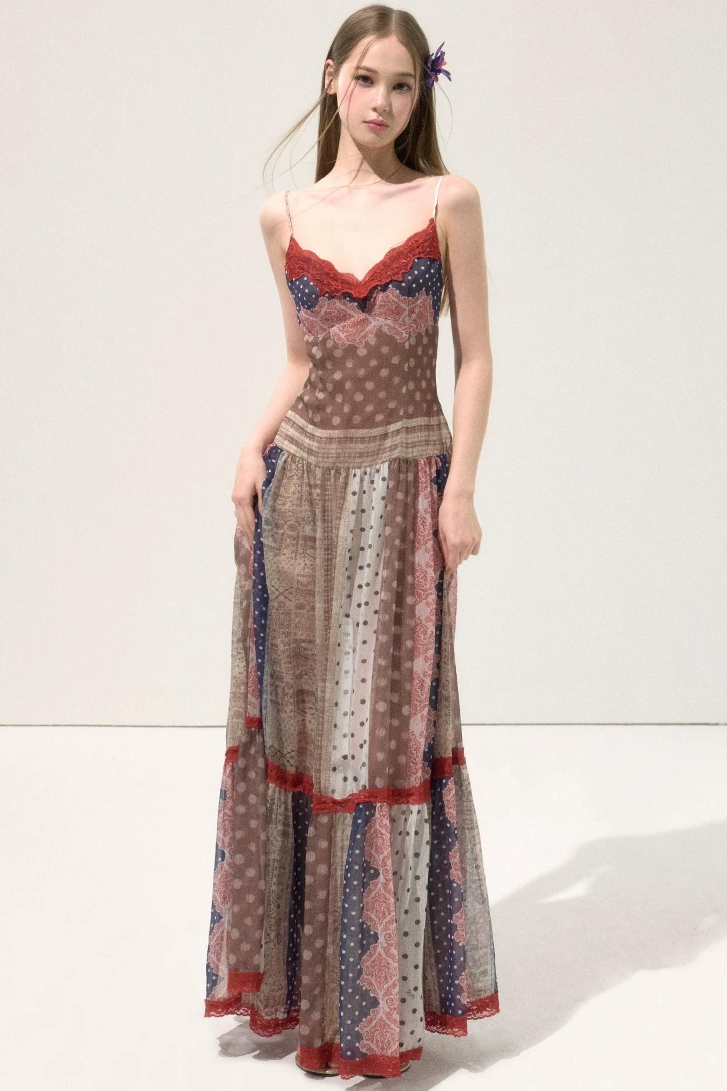 Retro Print Patchwork Dress